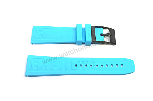 Fits/ For Breitling Diver Pro III 3 - 24mm Light Blue Rubber / Silicone Replacement Watch Band Strap 24-20