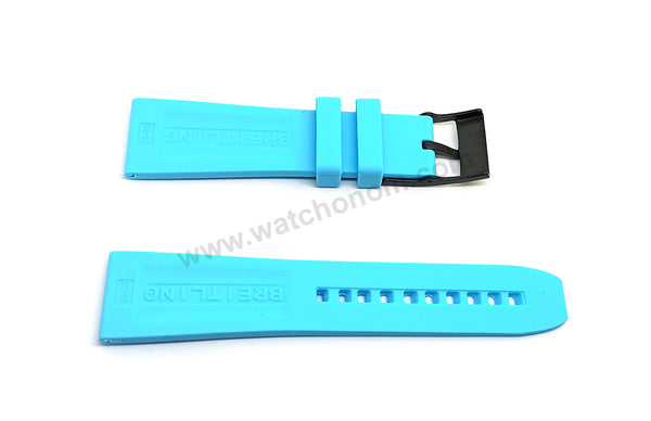 Fits/ For Breitling Diver Pro III 3 - 24mm Light Blue Rubber / Silicone Replacement Watch Band Strap 24-20
