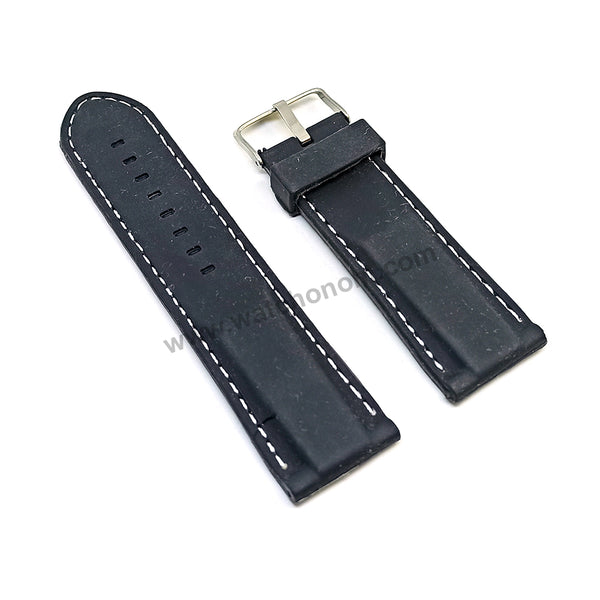 26mm Black Rubber / Soft Silicone White Stitching Replacement Watch Band Strap