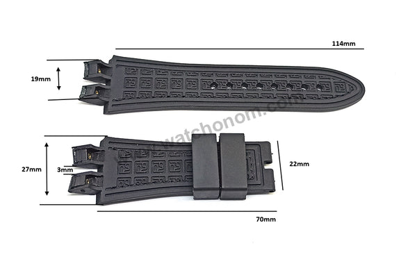 Fits / For Roger Dubuis Excalibur - 19mm Black Suede / Nubuck on Rubber Replacement Watch Band Strap