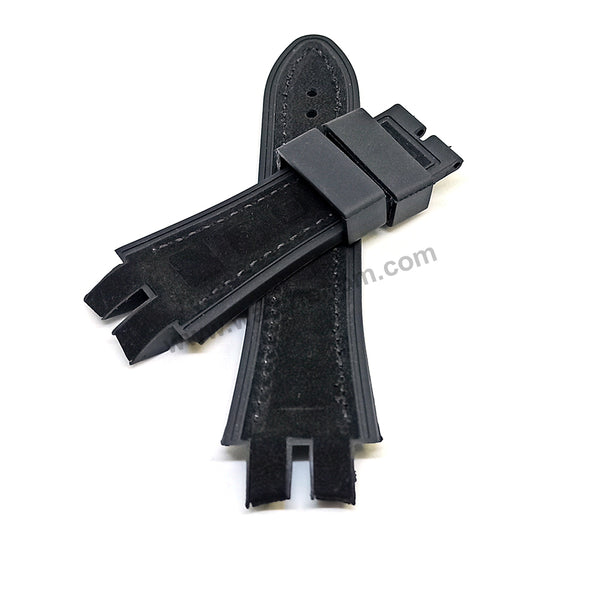 Fits / For Roger Dubuis Excalibur - 19mm Black Suede / Nubuck on Rubber Replacement Watch Band Strap