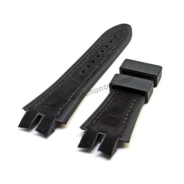 Fits / For Roger Dubuis Excalibur - 19mm Black Suede / Nubuck on Rubber Replacement Watch Band Strap