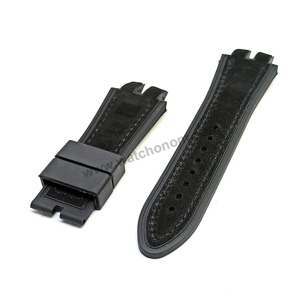 Fits / For Roger Dubuis Excalibur - 19mm Black Suede / Nubuck on Rubber Replacement Watch Band Strap