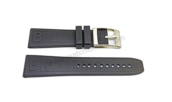 Fits/ For Breitling Diver Pro III 3 - 24mm Black Rubber / Silicone Replacement Watch Band Strap 24-20
