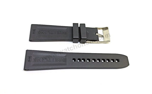 Fits/ For Breitling Diver Pro III 3 - 24mm Black Rubber / Silicone Replacement Watch Band Strap 24-20