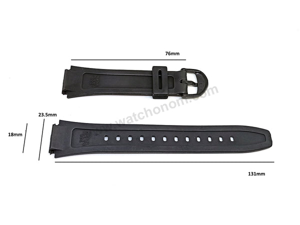 Fits/For Casio W-800 , W-800H , W-800HG , W-201 , W-201G , WV-58 , WV-58A , WV-M60 - 18mm Black Rubber Replacement Watch Band Strap