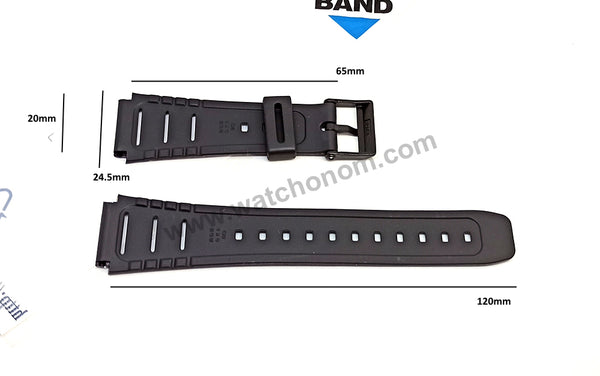 Genuine Casio CA-53W , CA-61W , FT-100W , W-520U , W-720MV , W-720 , DW-270 , MAP-100 , W-741 , W-741G , WL-100 , W-722 - 20mm Black Rubber Silicone Replacement Watch Band Strap