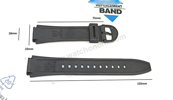 Fits/For Casio AW-80 , AW-80V , AW-80D , AW-82D , AW-82 , AW-82B , WV-58 , W-211 - Black Rubber 18mm Replacement Watch Band Strap
