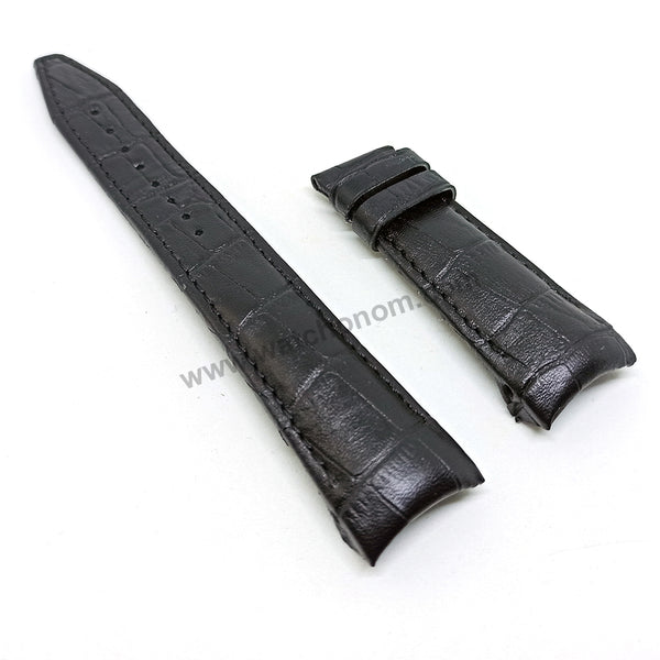Seiko Astron 7X52-0AB0 - SAST009 , SAST011 , SBX009 , SBX011 Fits with 24mm Black Genuine Leather Curved end Replacement Watch Band Strap
