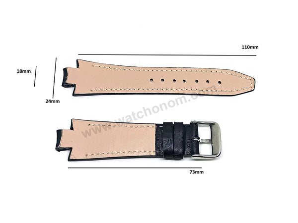 Lacoste 3500G , 3510C, 3510G , 3530C , 3530G fits with 18mm Handmade Black Genuine Leather Replacement Watch Band Strap