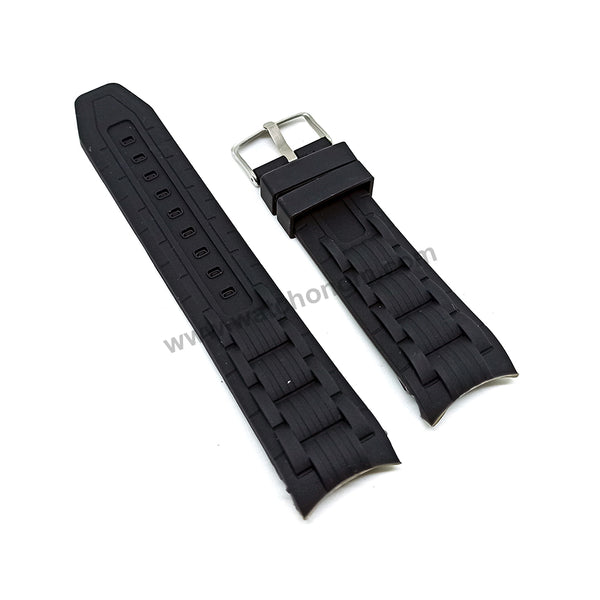 Guess Caliber W0864G2 fits with 24mm Black Rubber Soft Silicone Replacement Curved End Watch Band Strap