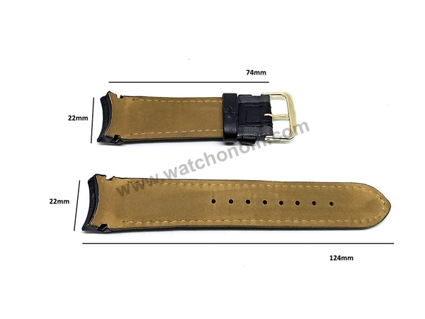 Compatible for Aviator AVW9169G155 , AVW9169G182 - 22mm Black on Gray Leather Replacement Curved End Replacement Military Watch Band / Strap