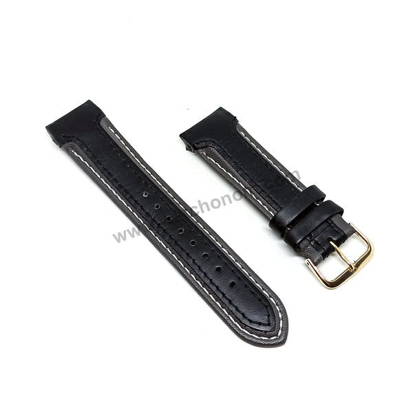 Compatible for Aviator AVW9169G155 , AVW9169G182 - 22mm Black on Gray Leather Replacement Curved End Replacement Military Watch Band / Strap