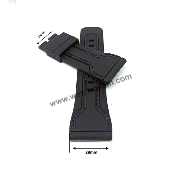 Fits / For Seven Friday M3 , P1 , P3 , S1 , S3 - 28mm Black Silicone/Rubber on Black Stitched Replacement Watch Band Strap