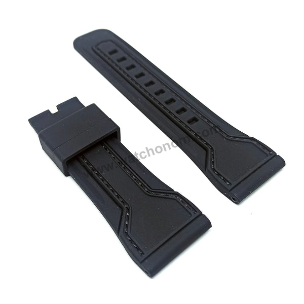 Fits / For Seven Friday M3 , P1 , P3 , S1 , S3 - 28mm Black Silicone/Rubber on Black Stitched Replacement Watch Band Strap