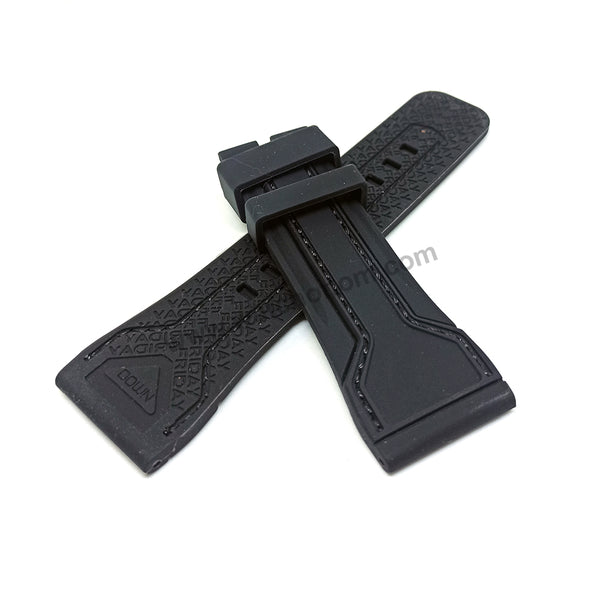 Fits / For Seven Friday M3 , P1 , P3 , S1 , S3 - 28mm Black Silicone/Rubber on Black Stitched Replacement Watch Band Strap