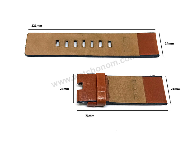 24mm Brown Bright Genuine Leather Handmade Watch Strap Band Fits with Diesel DZ4365 Ironside , DZ1715 Rollcage , DZ1680 Double Down