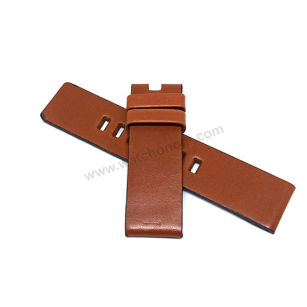 24mm Brown Bright Genuine Leather Handmade Watch Strap Band Fits with Diesel DZ4365 Ironside , DZ1715 Rollcage , DZ1680 Double Down