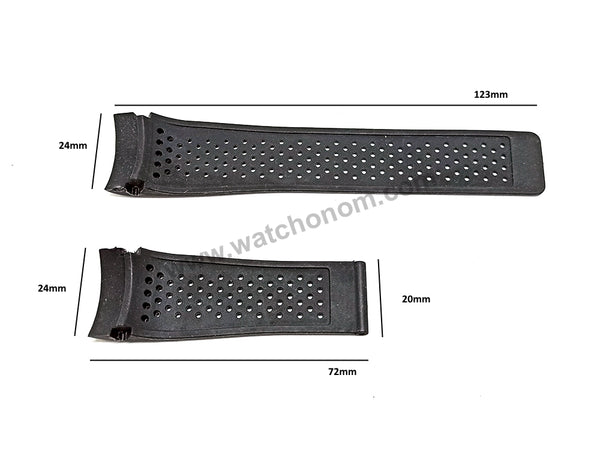 24mm Black Perforated Rubber Body Replacement Watch Strap Band Fits Tag Heuer
