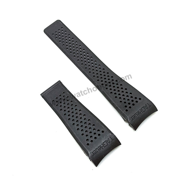 24mm Black Perforated Rubber Body Replacement Watch Strap Band Fits Tag Heuer
