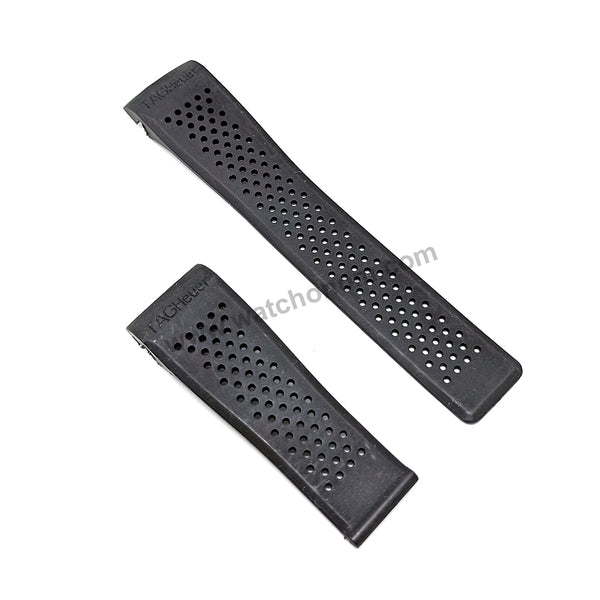24mm Black Perforated Rubber Body Replacement Watch Strap Band Fits Tag Heuer