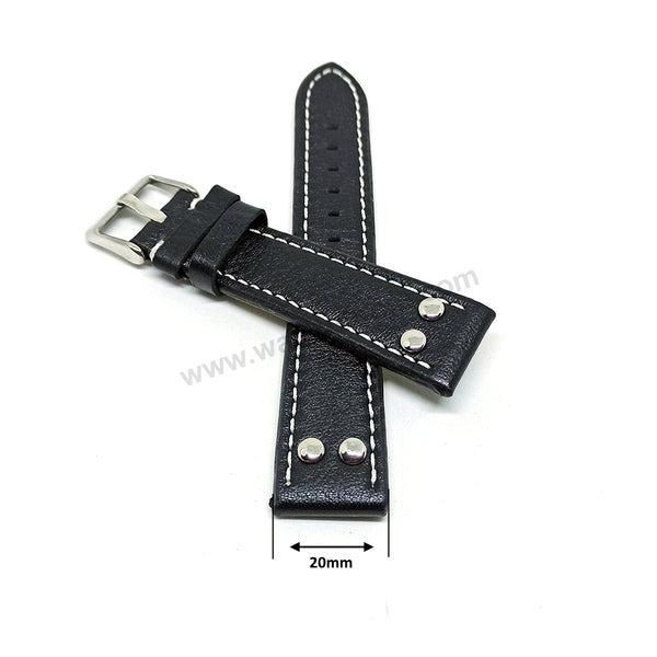 Fits/For TW Steel Canteen TW1001-1 - 20mm Black Rivet Genuine Leather Replacement Watch Band Strap