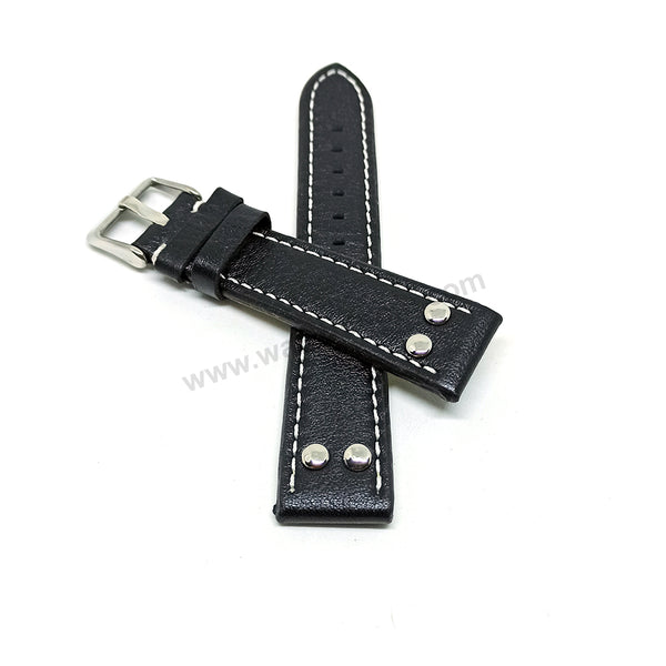 Fits/For TW Steel Canteen TW1001-1 - 20mm Black Rivet Genuine Leather Replacement Watch Band Strap