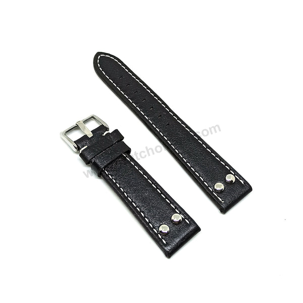 Fits/For TW Steel Canteen TW1001-1 - 20mm Black Rivet Genuine Leather Replacement Watch Band Strap