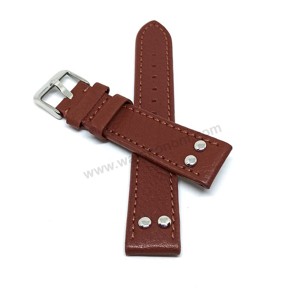 Fits/For Luminox , Aviator / Pilot - 20mm Brown Rivet Genuine Leather Replacement Watch Band Strap