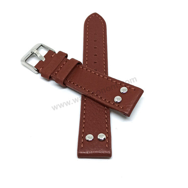 Fits/For TW Steel Canteen TW1000-1 - 20mm Brown Rivet Genuine Leather Replacement Watch Band Strap