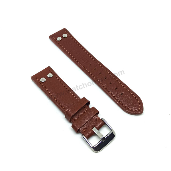 Fits/For TW Steel Canteen TW1000-1 - 20mm Brown Rivet Genuine Leather Replacement Watch Band Strap