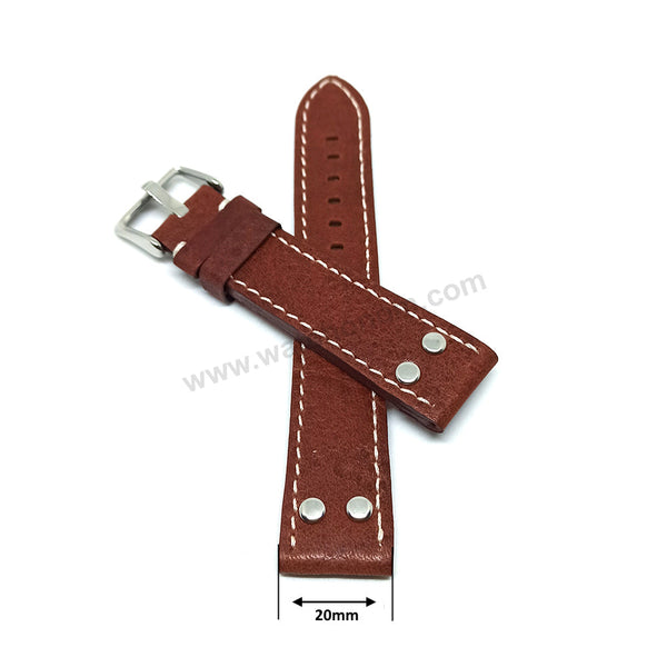 Fits/For Luminox , Aviator / Pilot - 20mm Brown Rivet Genuine Leather Replacement Watch Band Strap