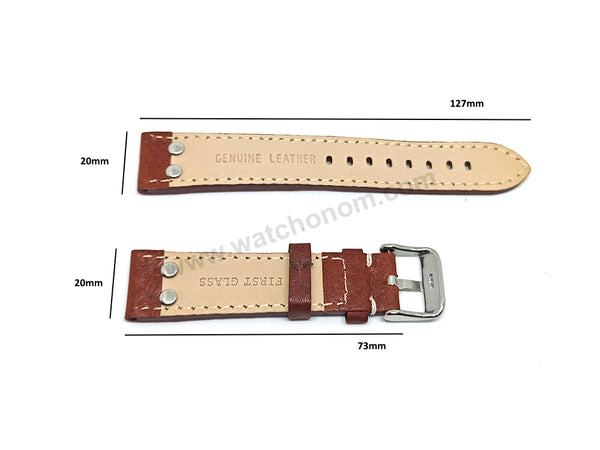 Fits/For TW Steel Canteen TW1000-1 - 20mm Brown Rivet Genuine Leather Replacement Watch Band Strap
