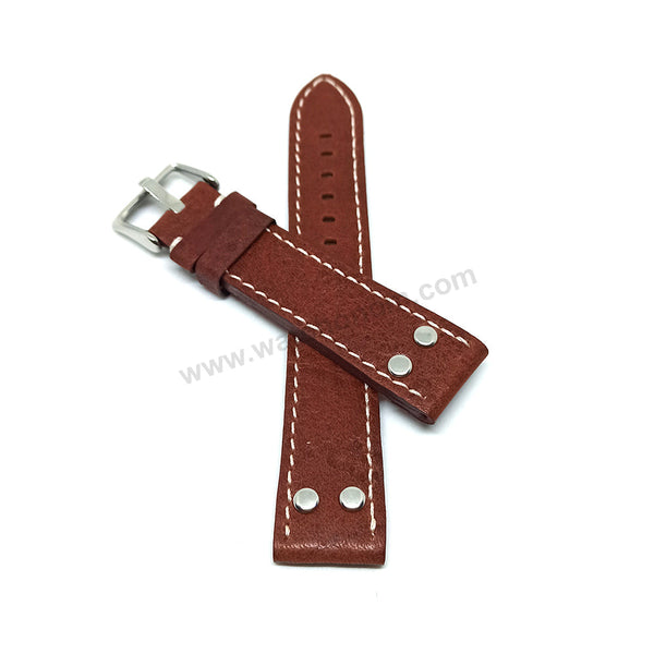 Fits/For Luminox , Aviator / Pilot - 20mm Brown Rivet Genuine Leather Replacement Watch Band Strap