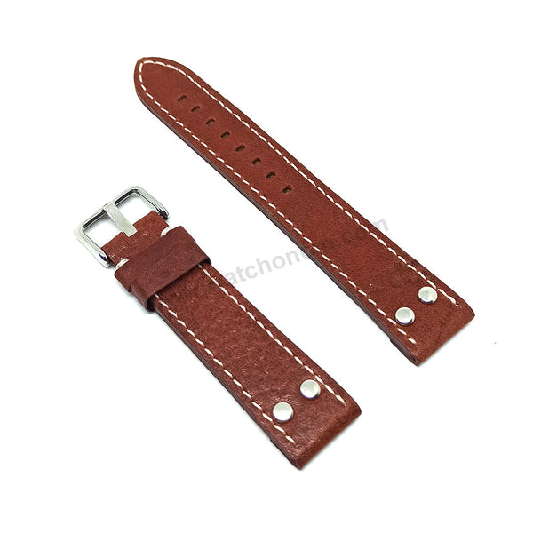 Fits/For Luminox , Aviator / Pilot - 20mm Brown Rivet Genuine Leather Replacement Watch Band Strap