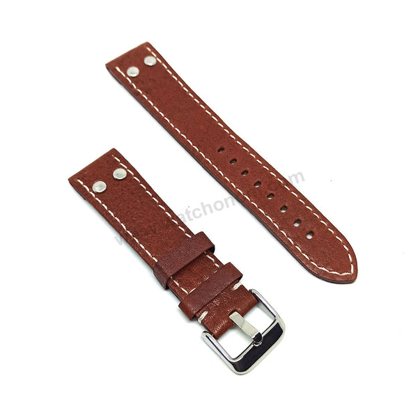 Fits/For Luminox , Aviator / Pilot - 20mm Brown Rivet Genuine Leather Replacement Watch Band Strap