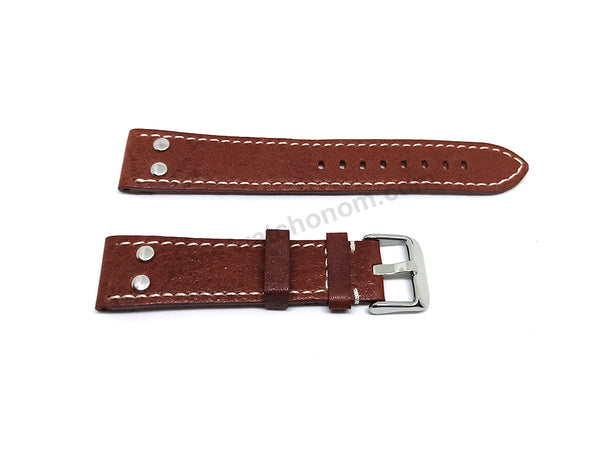 Fits/For TW Steel Canteen TW1000-1 - 20mm Brown Rivet Genuine Leather Replacement Watch Band Strap