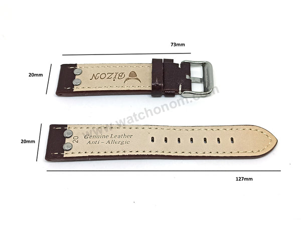 Fits/For TW Steel Canteen TW1000-1 - 20mm Brown Rivet Genuine Leather Replacement Watch Band Strap