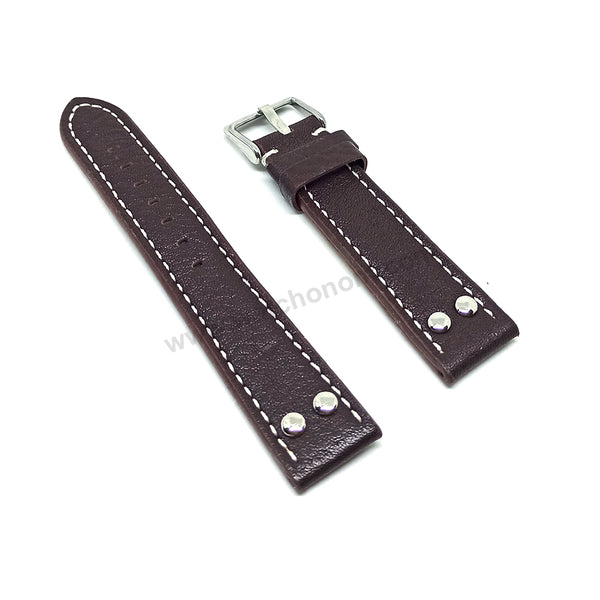 Fits/For TW Steel Canteen TW1000-1 - 20mm Brown Rivet Genuine Leather Replacement Watch Band Strap