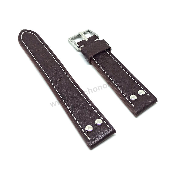 Fits/For Luminox , Aviator / Pilot - 20mm Brown Rivet Genuine Leather Replacement Watch Band Strap