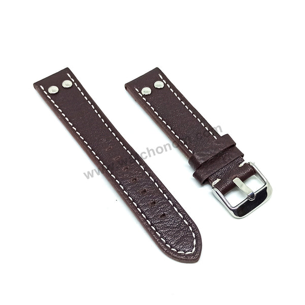Fits/For Luminox , Aviator / Pilot - 20mm Brown Rivet Genuine Leather Replacement Watch Band Strap