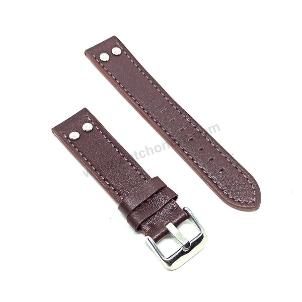 Fits/For TW Steel Canteen TW1000-1 - 20mm Brown Rivet Genuine Leather Replacement Watch Band Strap