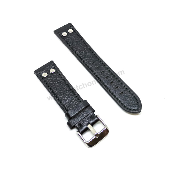 Fits/For Luminox , Aviator / Pilot - 20mm Black Rivet Genuine Leather Replacement Watch Band Strap