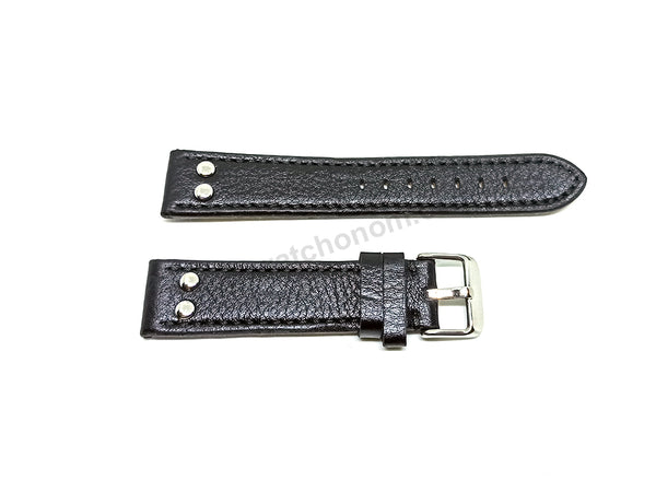 Fits/For TW Steel Canteen TW1001-1 - 20mm Black Rivet Genuine Leather Replacement Watch Band Strap