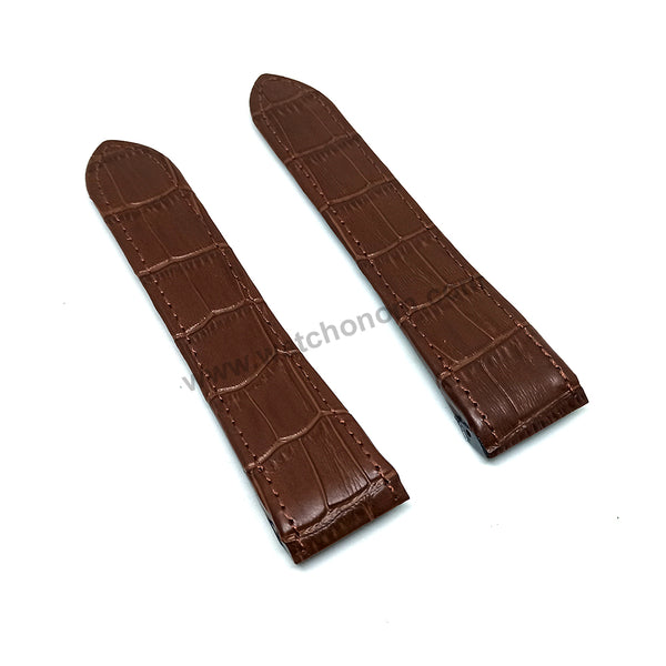 24.5mm Brown Genuine Leather Replacement Watch Strap Band Fits with Cartier Santos