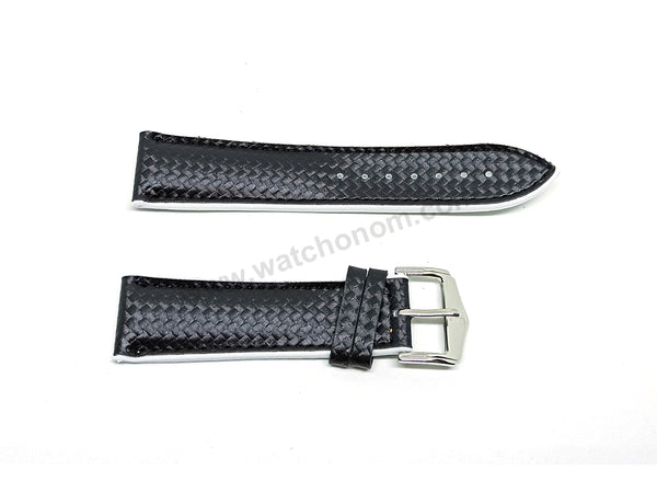 22mm Carbon Embossed Pattern Black Genuine Leather on White Silicone/Rubber Replacement Watch Band / Strap