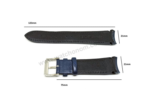 21mm Navy Blue Genuine Leather Watch Band Strap Compatible For Seiko Sportura Kinetic Perpetual 7D48-0AK0 - SNP064P1 , SNP064J1 , SNP064