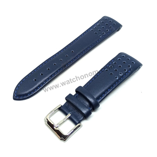 21mm Navy Blue Genuine Leather Watch Band Strap Compatible For Seiko Sportura Kinetic Perpetual 7D48-0AK0 - SNP064P1 , SNP064J1 , SNP064
