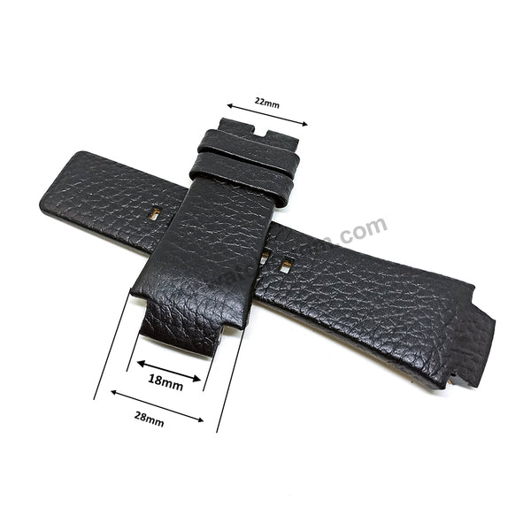 18mm Black Genuine Leather Replacement Watch Strap Band Fits with Diesel Cliffhanger DZ1089 , DZ1091 , DZ1186 , DZ1263 , DZ1299