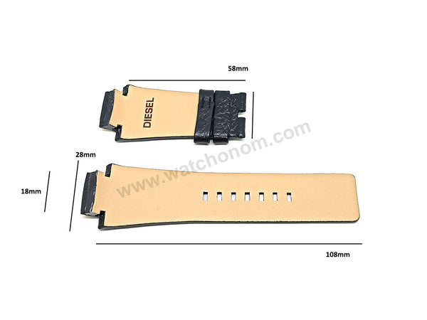 18mm Black Genuine Leather Replacement Watch Strap Band Fits with Diesel Cliffhanger DZ1089 , DZ1091 , DZ1186 , DZ1263 , DZ1299